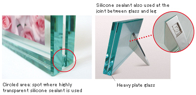 Circled area: spot where highly transparent silicone sealant is used